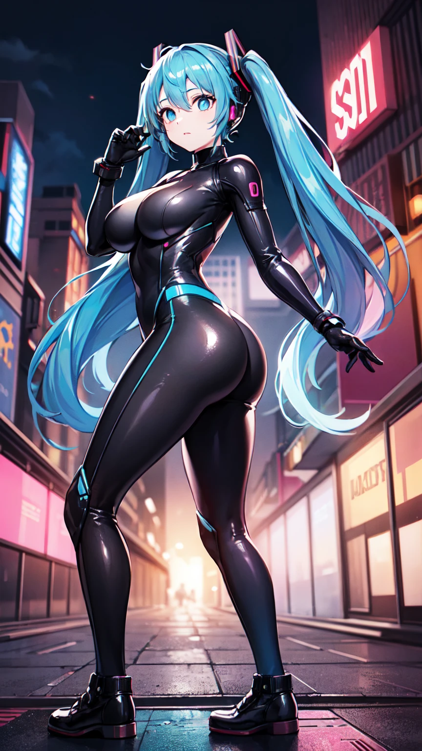 A fierce giantess in a tight purple bodysuit, with long blonde hair and piercing violet eyes, stands triumphantly in a neon-lit cyberpunk city. She places her hands on her hips, her powerful legs crushing advanced vehicles and buildings beneath her feet. Tiny humans scurry around her, trying to escape her mocking gaze. She occasionally picks up groups of tiny people with her fingers, laughing as they struggle against her warm skin. Her body exudes raw sexual power and dominance. Giantess, Goddess, sexy legs, bodysuit, hot, curvy body, mommy issues, tiny people, macrophilia, perspective from below, high quality, almost naked, mature woman, cyberpunk city, erotic, firm breasts, small breasts.