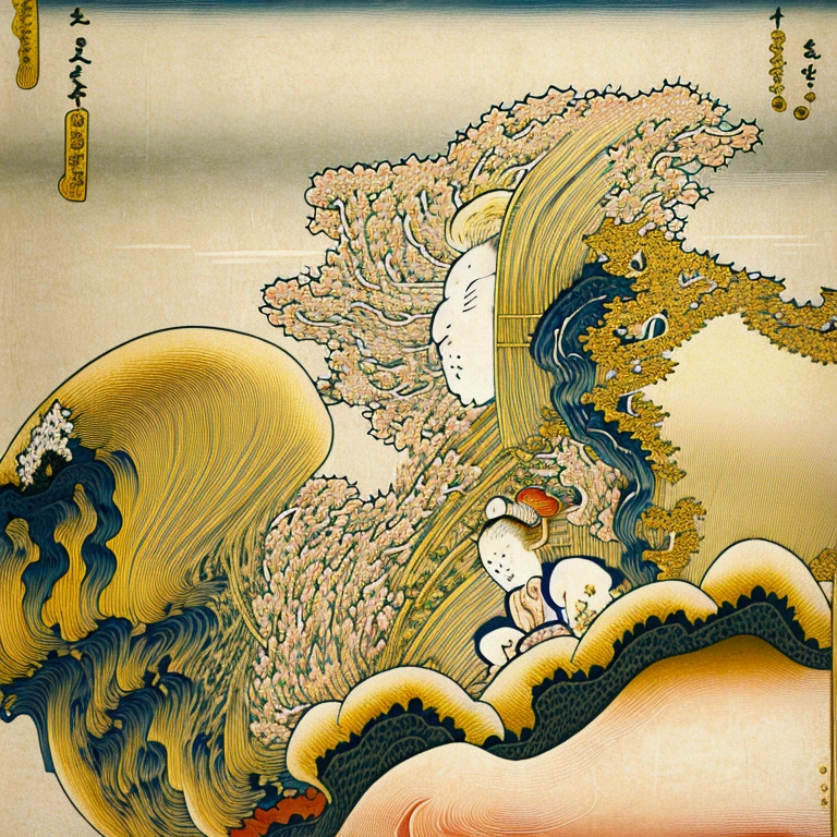 (((The Birth of Blonde Venus)))、(((Beautiful blonde woman)))、，(((Ukiyo-e)))、Royal Sister，Jay&#39;s official art,Unity8k wallpaper,Ultra-detailed,Beauty and aesthetics,masterpiece,Highest quality,(Fractal Art:1.3),One girl,Very detailed,Dynamic Angle,Chaotic beauty,elegant,Bright colors,Romanticism,JamesJean,Robbie Deviantano,Lost Run,Francis Bacon,Michal Muraz,Adrian Gurney,Petrakot Wright,Gerhardricht,takato yamamoto,Ashley Wood,Atmospheric,Ecstasy Music Notes,Streaming notes are visible