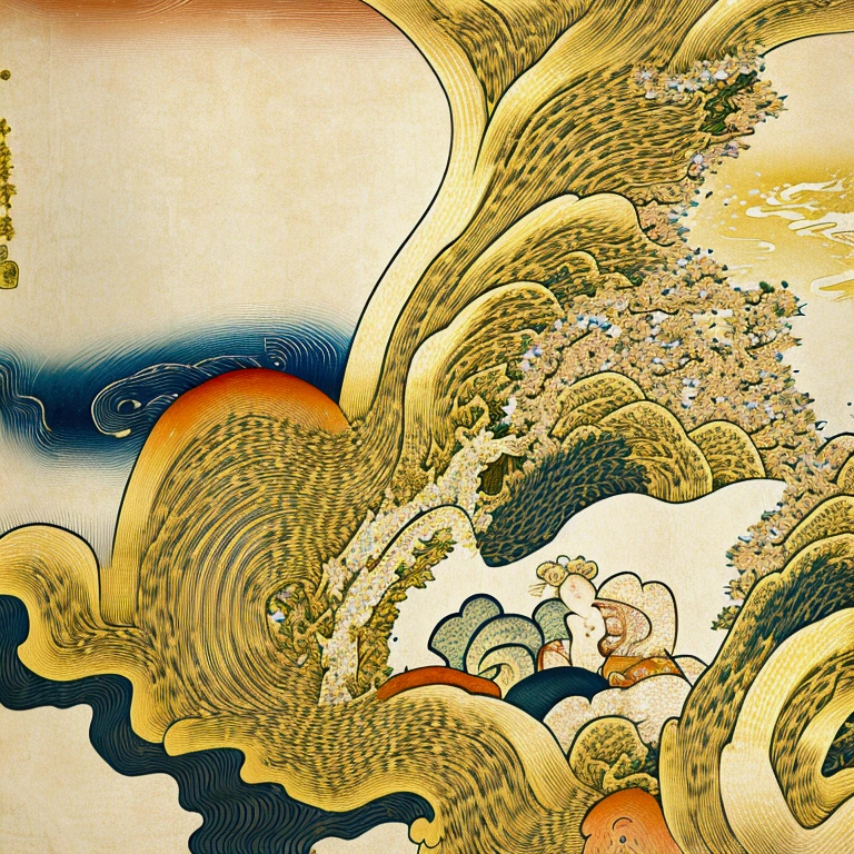 (((The Birth of Blonde Venus)))、(((Beautiful blonde woman)))、,(((Ukiyo-e)))、Royal Sister,Jay's official art,Unity8k wallpaper,Ultra-detailed,Beauty and aesthetics,masterpiece,Highest quality,(Fractal Art:1.3),One girl,Very detailed,Dynamic Angle,Chaotic beauty,elegant,Bright colors,Romanticism,JamesJean,Robbie Deviantano,Lost Run,Francis Bacon,Michal Muraz,Adrian Gurney,Petrakot Wright,Gerhardricht,takato yamamoto,Ashley Wood,Atmospheric,Ecstasy Music Notes,Streaming notes are visible