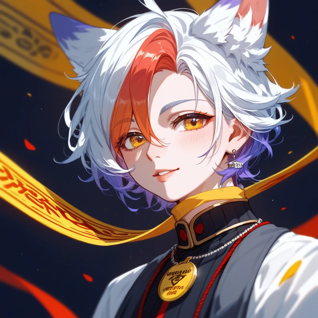 (score_9,score_8_up,score_7_up,score_6_up,score_5_up,score_4_up)Onmyouji Fox master surrounded by a swirl of talisman tags  in rainbow aesthetic art style 
