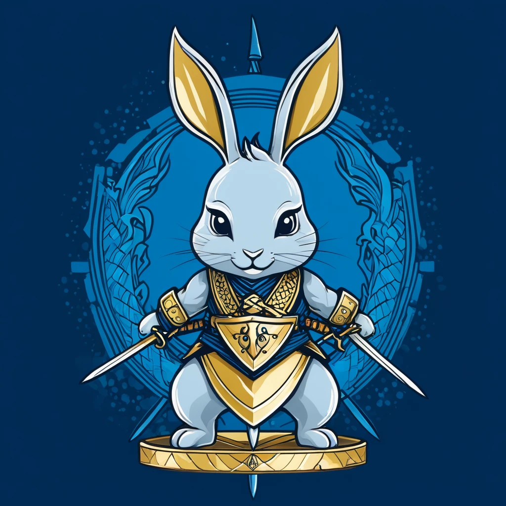 「strength『Scorpio Rabbit』のstrength章を作成してください。strength章には以下の要素が含まれることを希望します:
- A rabbit base with a touch of scorpion element - (Cute deformed design:1.6)
- Incorporating some elements of crossed swords and shields - Simple design - Blue and gold tones in the background symbolize determination and unity in the fight」