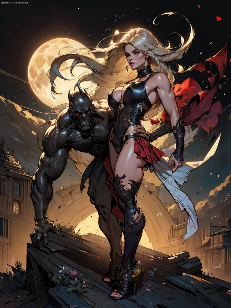 (nighttime scene), Horror, haunted, dead body, skulls, Sexy vampirella wearing a deep red swimsuit, blood splatters, night in the cemetery, crescent moon, full moon, fog, gargoyle, skulls on the ground, oily and shiny skin, Side view, athletic and fit body, Naughty, slutty, perfect hands, detailed hands, Perfect eyes, Detailed olos, provocative, sexy, naughty, posing, hands and arms at side, beautiful body, heart in hand, very muscular, ultra detailed, (beautiful and clear background:1.2),, fantastic paintings ,graffit style, flowers , a t-shirt or dressed in a white blouse underneath, with both fists in a fighting position, and bracelets, fighting against an enemy, with long black hair , stained glass colored, out, vibrant, alphonse mucha style, fantastic paintings by joe madureira ,high quality, art,kelly brook beautiful woman with long hair , freedom, soul, digital illustration, comic style, perfect anatomy, centered, approaching perfection, dynamic, highly detailed, watercolor painting, artstation, concept art, smooth, sharp focus, illustration, art by carne griffiths and wadim kashin,big breast,alone anime girl with a medium lenght pose and cute clothes, short pastel blonde hair , heterochromia, perfect anatomy, centered, approaching perfection, dynamic, highly detailed, character sheet, artstation, concept art, smooth, sharp focus, illustration, art by kim jung gi,, artgerm, carne griffiths and wadim kashin , sasha yakovleva, loish, jeremy mann, full body shot, character sheet, lightningwave, beautiful anime watercolor painting, Realistic, hdr, Ultra HD, Dynamic