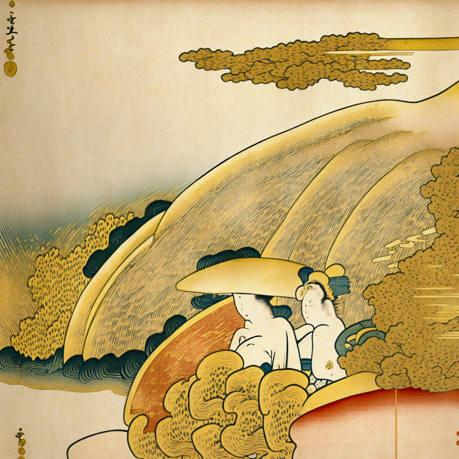(((The Birth of Blonde Venus)))、(((Beautiful blonde woman)))、,(((Ukiyo-e of beautiful women)))、Royal Sister,Jay's official art,Unity8k wallpaper,Ultra-detailed,Beauty and aesthetics,masterpiece,Highest quality,One girl,Very detailed,Dynamic Angle,Chaotic beauty,elegant,Bright colors,Romanticism,takato yamamoto,Ashley Wood,Atmospheric,Ecstasy Music Notes,Streaming notes are visible