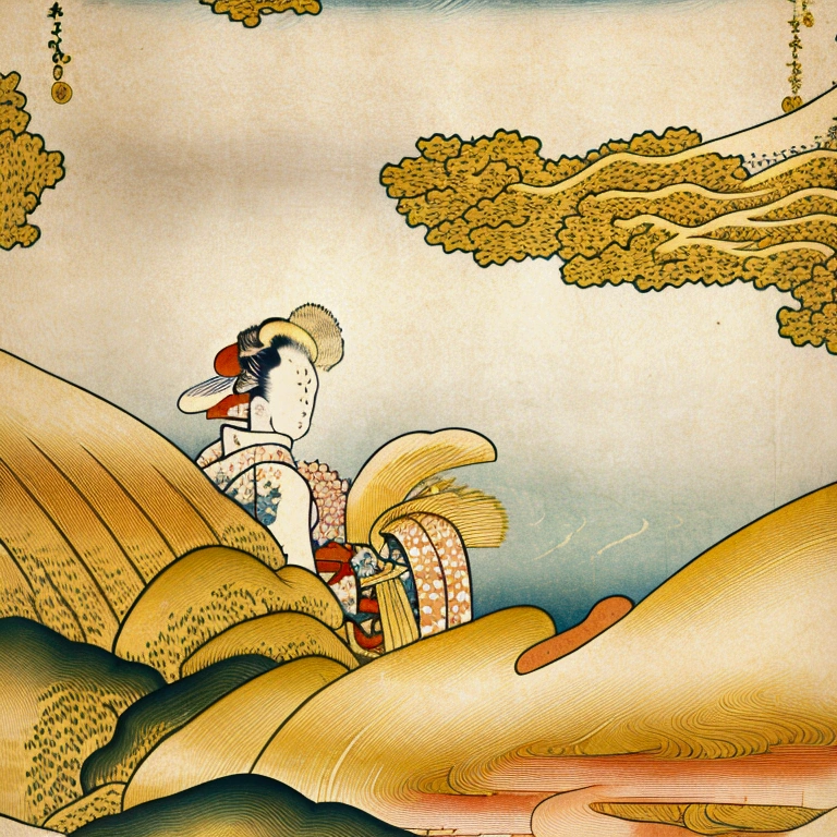 (((The Birth of Blonde Venus)))、(((Beautiful blonde woman)))、，(((Ukiyo-e of beautiful women)))、Royal Sister，Jay&#39;s official art,Unity8k wallpaper,Ultra-detailed,Beauty and aesthetics,masterpiece,Highest quality,One girl,Very detailed,Dynamic Angle,Chaotic beauty,elegant,Bright colors,Romanticism,takato yamamoto,Ashley Wood,Atmospheric,Ecstasy Music Notes,Streaming notes are visible