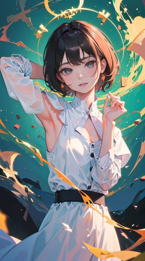 Top Quality, 8K, 4K, High Definition, Detail, (better-quality, 8K, 12), top-quality, 1 girl, short hair, unqine pose, tougue out, only 2D, face you,