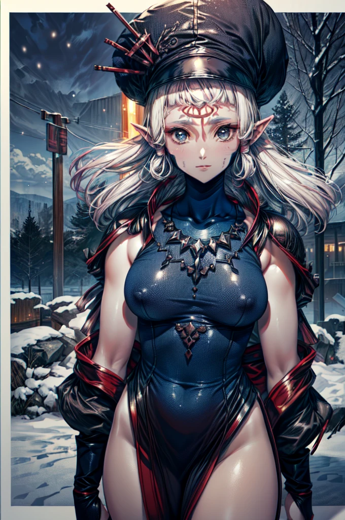 (masterpiece:1.1), (best quality:1.1), 1girl, Real light and shadow, anime face, 4k, 8k, wallpaper,epic, detail texture, Paya, elf ears, pointy ears, White hair, (blue eyes:1.5), ((((white hair:1.35, long hair)))),intricate eyes,beautiful detailed eyes, (symmetrical eyes,big eyes:1.5,(((lustrous skin:1.5,bright skin: 1.5,skin tanned,shiny skin,very shiny skin,shiny body,plastic glitter skin,exaggerated shiny skin,illuminated skin))),(detailed body,(detailed face)), cute, erotic,daring, (((medieval man armor, fur hat, adventurer man armor,winter coat))),(((intricate outfit,intricate clothes, embroidered outfit,ornate outfit,embroidered clothes,ornate clothing))), (dynamic pose:1.0),happy,smile,(centered,scale to fit dimensions,Rule of thirds), ((snowy pine forest at night)), with dark stormy clouds,winter,scenery:1.25,((snow forest background)),Christmas tree, highres,sharp focus,(ultra detailed,extremely detailed),(photorealistic artwork:1.37),(extremely detailed CG unity 8k wallpaper),(((vibrant colors,vibrant theme))),(intricate),(masterpiece),(best quality),