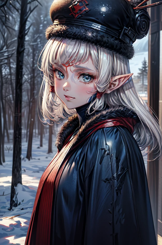 (masterpiece:1.1), (best quality:1.1), 1girl, Real light and shadow, anime face, 4k, 8k, wallpaper,epic, detail texture, Paya, elf ears, pointy ears, White hair, (blue eyes:1.5), ((((white hair:1.35, long hair)))),intricate eyes,beautiful detailed eyes, (symmetrical eyes,big eyes:1.5,(((lustrous skin:1.5,bright skin: 1.5,skin tanned,shiny skin,very shiny skin,shiny body,plastic glitter skin,exaggerated shiny skin,illuminated skin))),(detailed body,(detailed face)), cute, erotic,daring, (((medieval man armor, fur hat, adventurer man armor,winter coat))),(((intricate outfit,intricate clothes, embroidered outfit,ornate outfit,embroidered clothes,ornate clothing))), (dynamic pose:1.0),happy,smile,(centered,scale to fit dimensions,Rule of thirds), ((snowy pine forest at night)), with dark stormy clouds,winter,scenery:1.25,((snow forest background)),Christmas tree, highres,sharp focus,(ultra detailed,extremely detailed),(photorealistic artwork:1.37),(extremely detailed CG unity 8k wallpaper),(((vibrant colors,vibrant theme))),(intricate),(masterpiece),(best quality),
