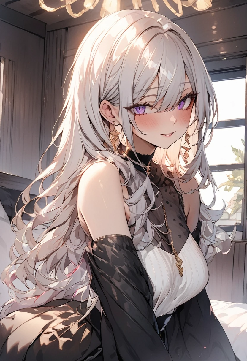 masterpiece, Highest quality, One girl, Elaina_(May_no_gossip), Silver Hair, Purple eyes, Long Hair,