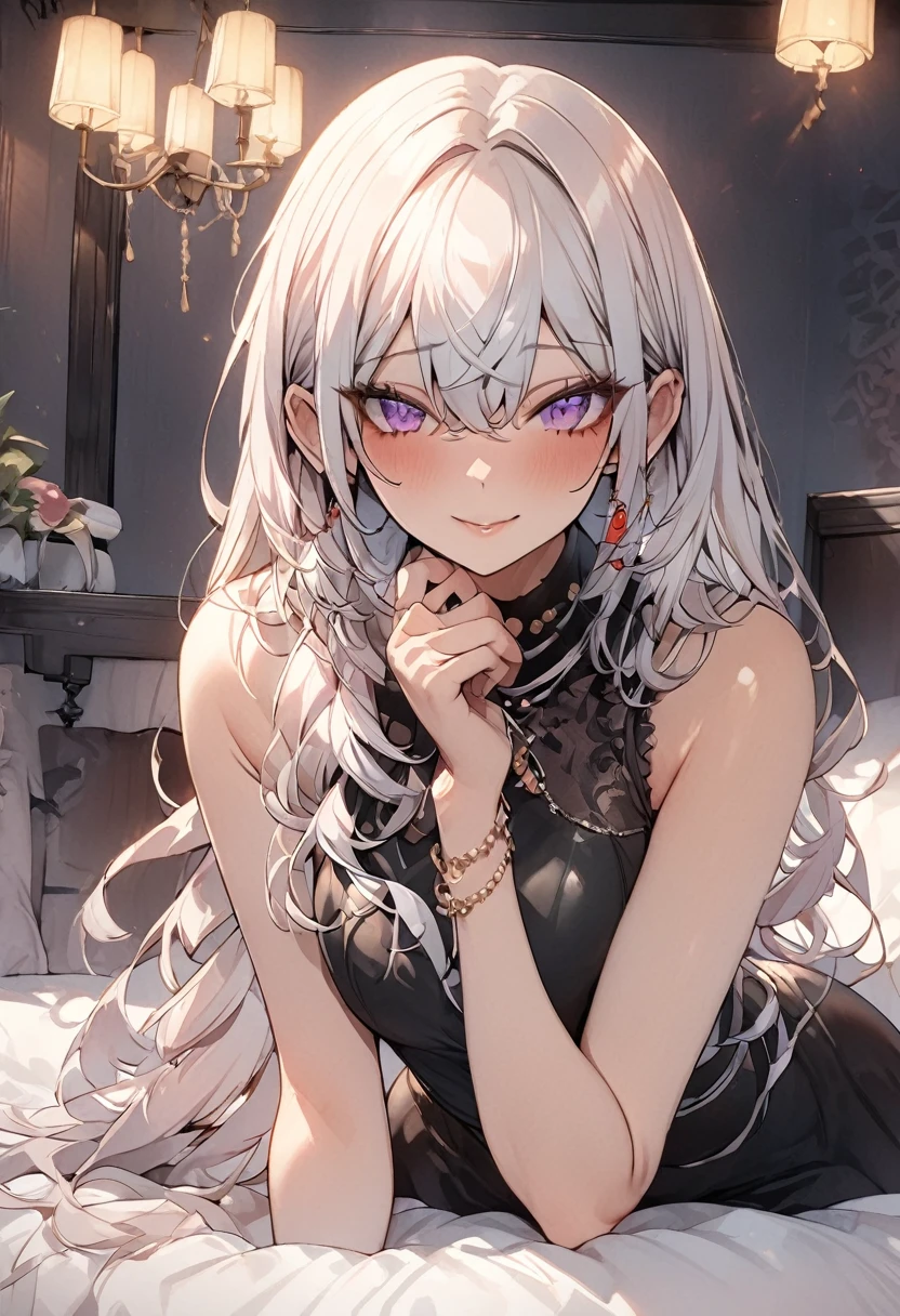 masterpiece, Highest quality, One girl, Elaina_(May_no_gossip), Silver Hair, Purple eyes, Long Hair,