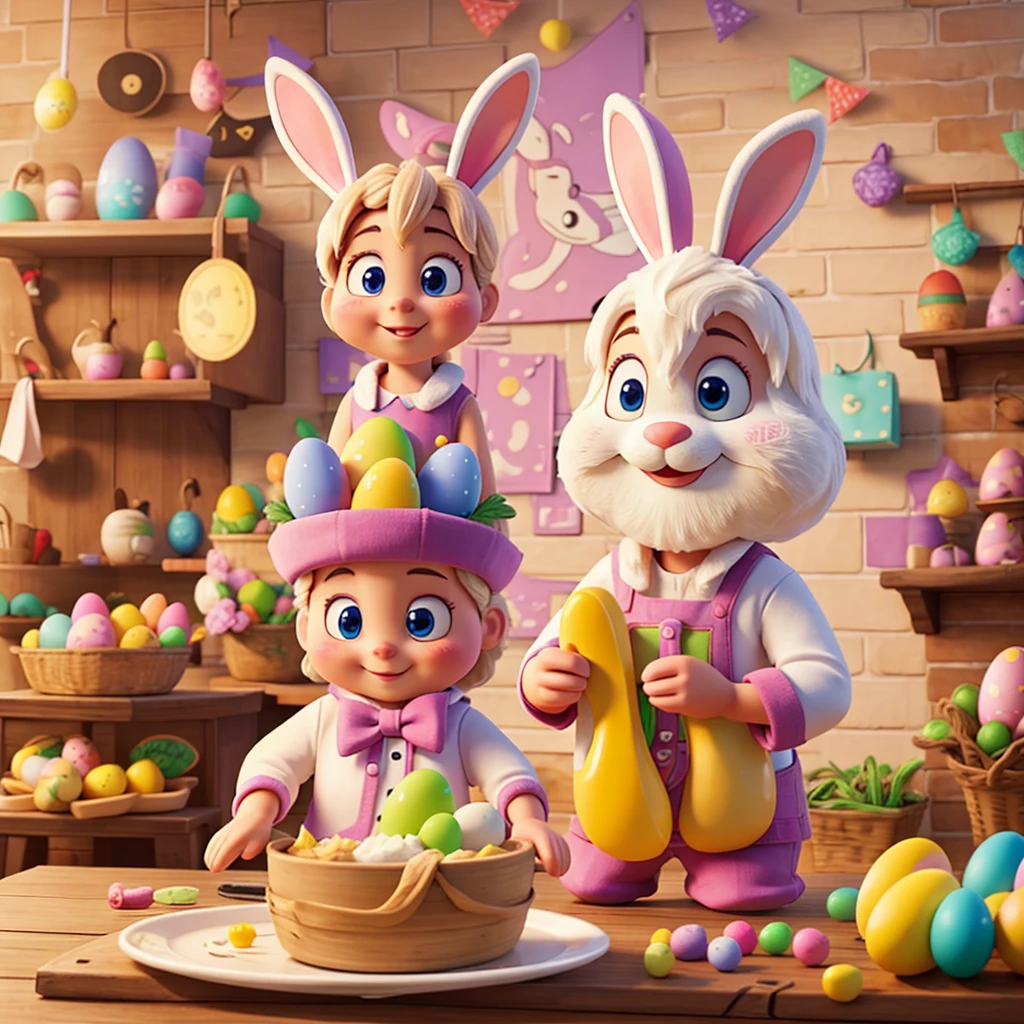 Easter bunny frying pastry