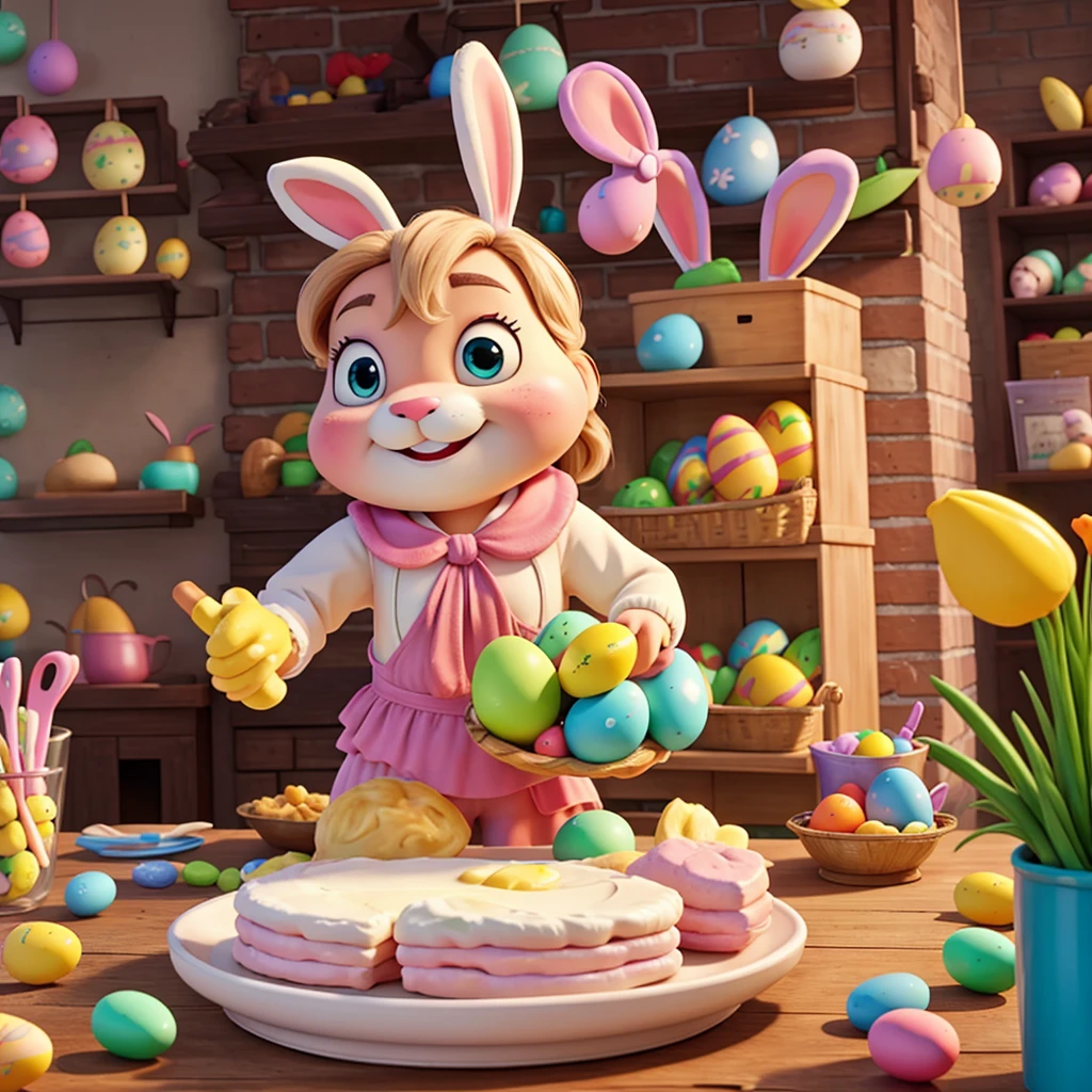 Easter bunny frying pastry