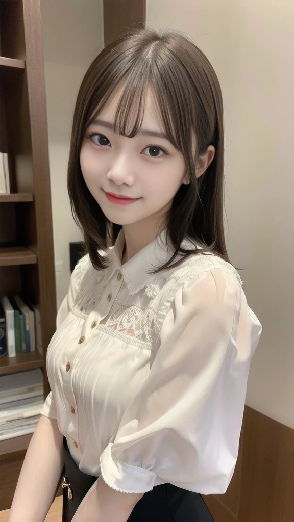 master piece , best quality , 8k , detailed , woman , smile , blouse , 25 years old