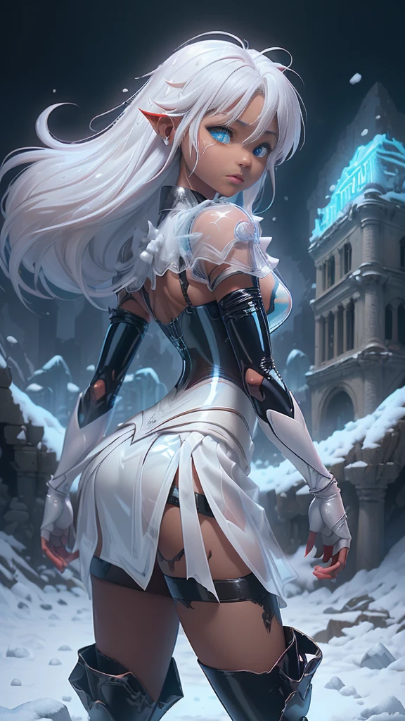 (The best quality,A high resolution,Ultra - detailed,actual),Selena Gomez es Asuka Langley soryu,spider man lasts , (fondo nieve congelado :1.4), (mini skirt white :1.4), (dark ebony skin:1.4), (white gray hair :1.4), (Asuka Langley soryu:V2.1),(super girl wonder woman costume ), (neon genesis evangelion:1.4), (latex BodySuit plastic transparent rojo :1.4) ,(Ruined dungeon ruins background nieve congelado bosque :1.4 ), (Traje de Asuka Langley soryu letex rojo cyborg), epic fantasy art style hd, 4K fantasy art, epic fantasy digital art style, epic fantasy art style, Fantasy Woman, epic fantasy art portrait, Epic fantasy style, hyperrealistic fantasy art, hd fantasy art, epic fantasy character art, epic fantasy art, in style of dark fantasy art, epic fantasy digital art, (cowboy pose),( perfect anatomy :1.4), (Asuka Langley soryu:1.4), (Selena Gomez :1.4), (cinematic lighting :1.4), (colores brillantes :1.4), ,(Fondo de ruinas de mazmorra en ruinas piedras grandes :1.4 ), (dark ebony skin:1.4), (fondo árboles white nieve congelado bosque :1.4), (ojos hermosos azules detailed :1.4) 