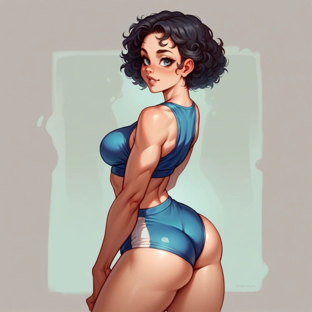 beautiful woman 35 years old, not too high, curly black hair, Waist slender, big fit ass , quadris bem formados e big fit asss. She is dressed in a gym outfit, and a young personal trainer who helps her work out, she is together with a tall white man, who helps her at the gym to do her exercises