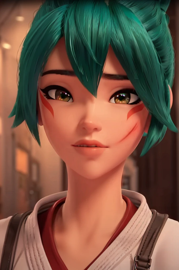 realistic, realism, photorealism, photo-realistic, high contrast, (photorealistic:1.4), 8k high definition detailed realistic, (best quality, masterpiece:1.2), NSFW, photon mapping, radiosity, physically-based rendering, best quality, highly detailed, 1girl, owkiriko, green hair:0.6, looks at the viewer, red dress, ((glowing eyes)),