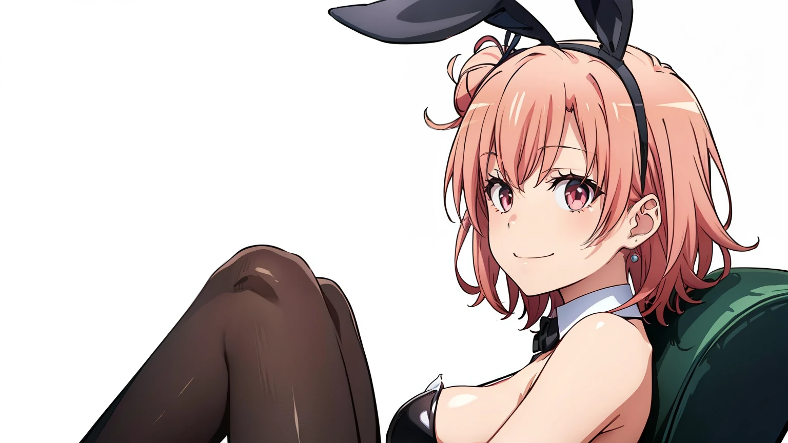 1girl, (isshiki iroha, yahari ore no seishun lovecome wa machigatteiru, brown hair, brown eyes), (reverse bunnysuit, reverse outfit, shiny rabbit ears headband, detached collar, bowtie, pink pasties, topless, tight sleeves, (black) puffy long sleeves: 1.2), thigh, perfect face, perfect anatomy, light rays, photo background, extremely delicate body, smooth skin, feminine expression, (cristal clear eyes, beautiful face), (anime style:0.8), highres, (artist m-da s-tarou:0.2), (best quality)