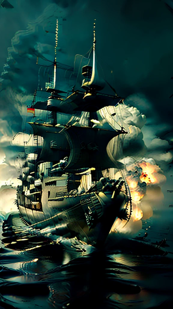 17th century, “Queenborough”, Warship, Navy, ghost, mythical, covered with weapons, haunting, massive