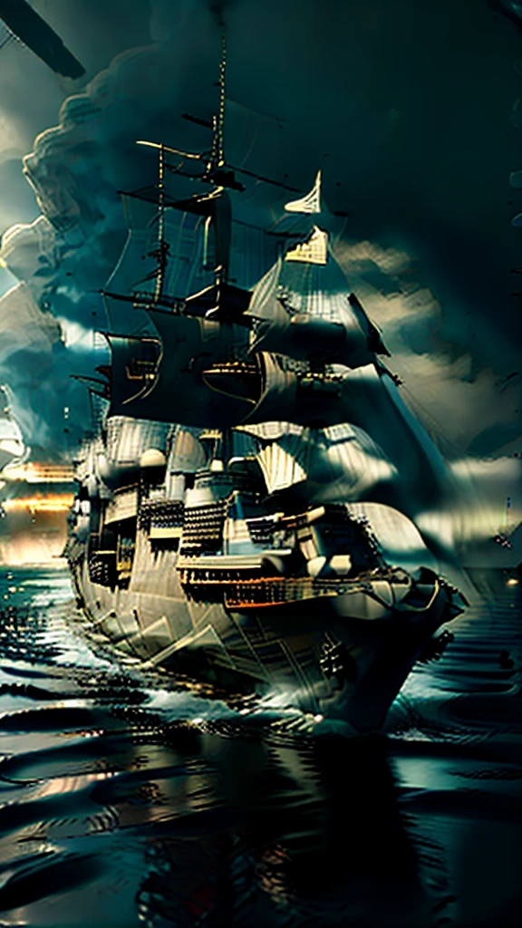 17th century, “Queenborough”, Warship, Navy, ghost, mythical, covered with weapons, haunting, massive