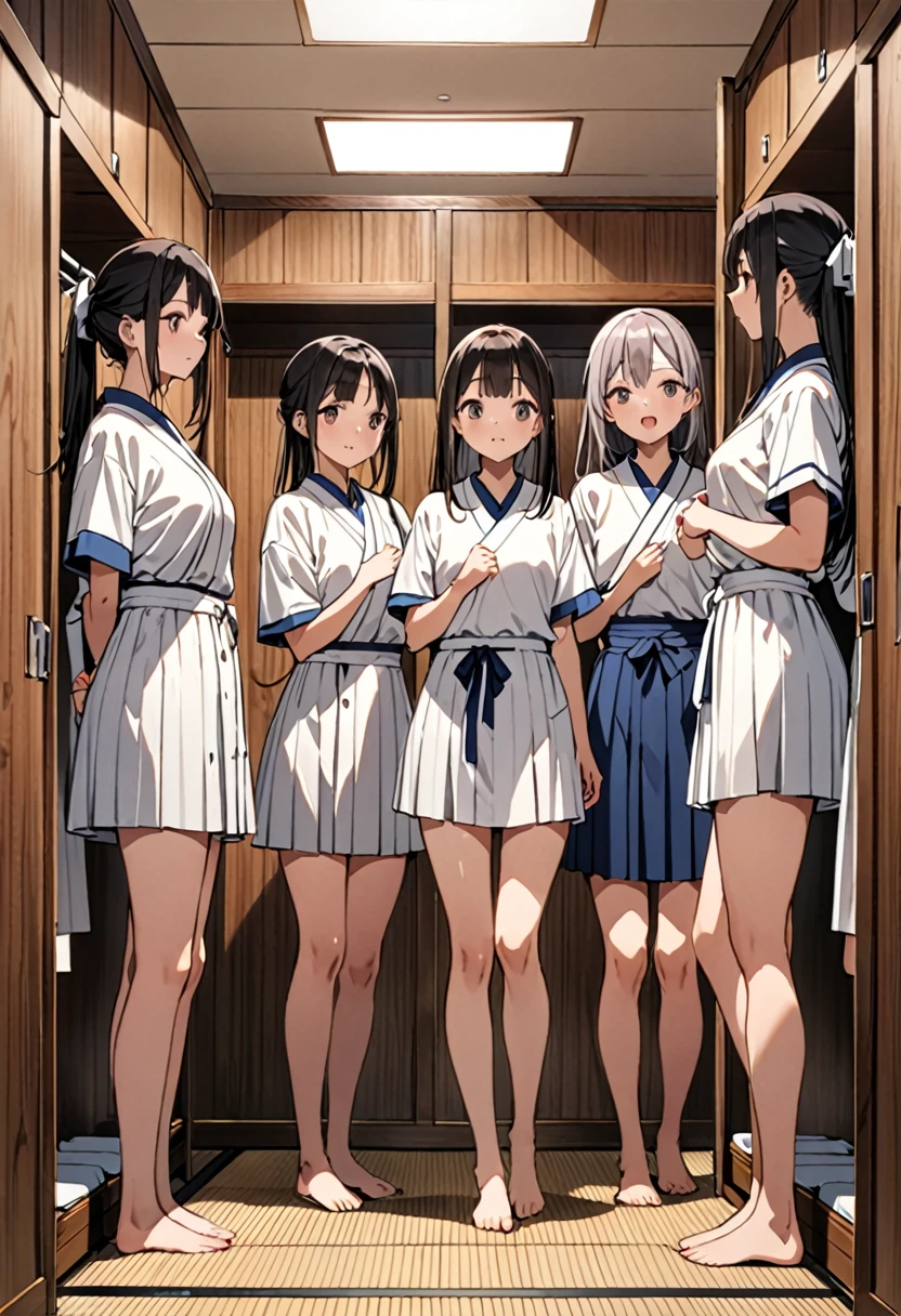 nswf Japanese,masterpiece, Highest quality, Five girls in a changing room,(Five people getting changed:1.4),Are standing,The body orientation is different々facing the direction of,10 generations, Don&#39;Don&#39;t look at the audience,Group shot, Harem,ips,underwear,(panties),Realistic,,(Dark blue blazer and white shirt) ,(Dark blue pleated skirt),Blue Ribbon ,(Remember, Grab me by the buttocks:0.9),(Beautiful Eyes:1.3),sFrom below,From below,{{Random Pause}}，((((Dynamic pose))))，((Dynamic Angle))，skinny,(skinny:1.2) ,Thin thighs, Thin legs,After club activities、Young people,Vibrant,Bright interior,(Looking at each other:1.5),(Chatting:1.4),((Doesn't notice your audience:1.6),I closed the curtains..,(Lift your shirt,I lifted it myself:1.5) ,.Skirt lift front,(panties:1.3)　break (((Take off your clothes:1.5))), ((Showing off your bra)),((Showing panties)),(((They are not looking directly at the viewer))), (((Instead, they focus on each other.,Use animated gestures while speaking))),(((eye contact))),(((exchange glances))),(((Exchanging words))),(((Call))),((Laugh while talking))),(Lift your shirt,I lifted it myself:1.5) ,Dark person.Skirt lift front,(panties:1.3),