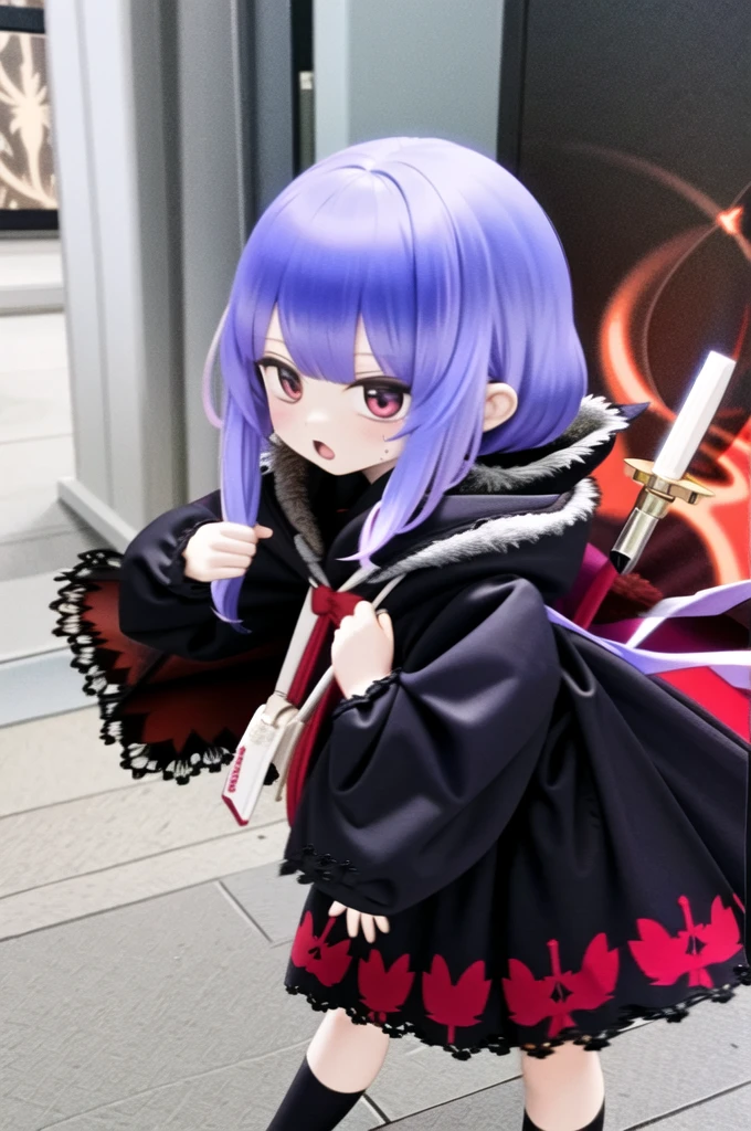 Girl wearing a cloak、Pregnant Thief、Holding a knife