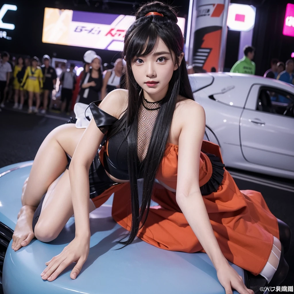 Ultra detailed face、Cool woman、Colorful costumes、F1 Driver Cosplay、Colorful costumes、Clothing with company logo、Grid Girlsのカラフルで派手な衣装、Grid Girls、Perfect Face、Paddock Girls、Harem、motor Show、tights、Bodycon Costumes、Grid Girls、Russia、Grid Girlsのコスプレ、belly button、Pleated skirt、Bodycon Costumes、Photographed in a sexy pose