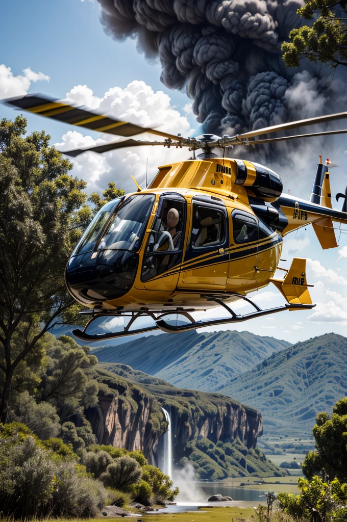 Over the jungle3A helicopter flies low、