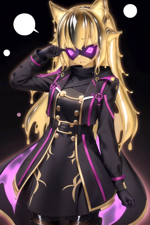 Waifu dragon slime with light armor and a dark trench coat, electronic mask, obsidian sword (hd)