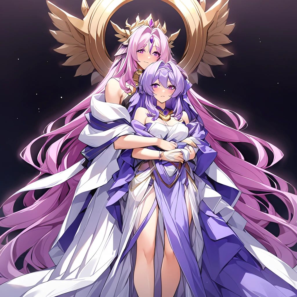 ((Highest quality)), ((masterpiece)), (detailed), (Perfect Face)、Woman is an ancient Greek goddess Hera wearing a Doric chiton々Hera, the goddess of marriage and wife of Zeus, king of the gods、The woman is the goddess Hera, the queen of the one and only god Zeus. She has medium-long hair, wears an ancient Greek Doric chiton, an engagement ring, and gorgeous accessories. She is an elegant goddess, the graceful and beautiful queen of the gods.、As the goddess Hera, the woman loved Zeus and served him as his wife.、Zeus is seen embracing and loving a woman, Hera, wearing an ancient Greek Doric chiton