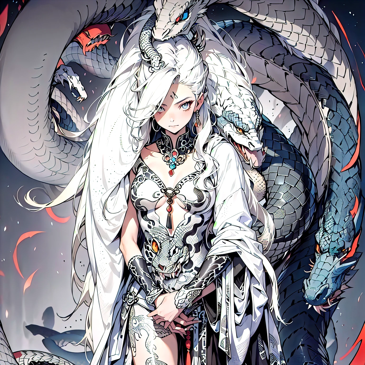 anime girl with a dragon and snake on her shoulder, queen of dragons, white haired deity, dragon girl, anime fantasy illustration, loong, detailed anime art, detailed anime artwork, detailed digital anime art, detailed anime character art, anime fantasy artwork, the dragon girl portrait, human and dragon fusion, clean detailed anime art