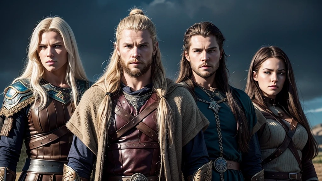 vikings of midgard, no horns, beautiful faces
