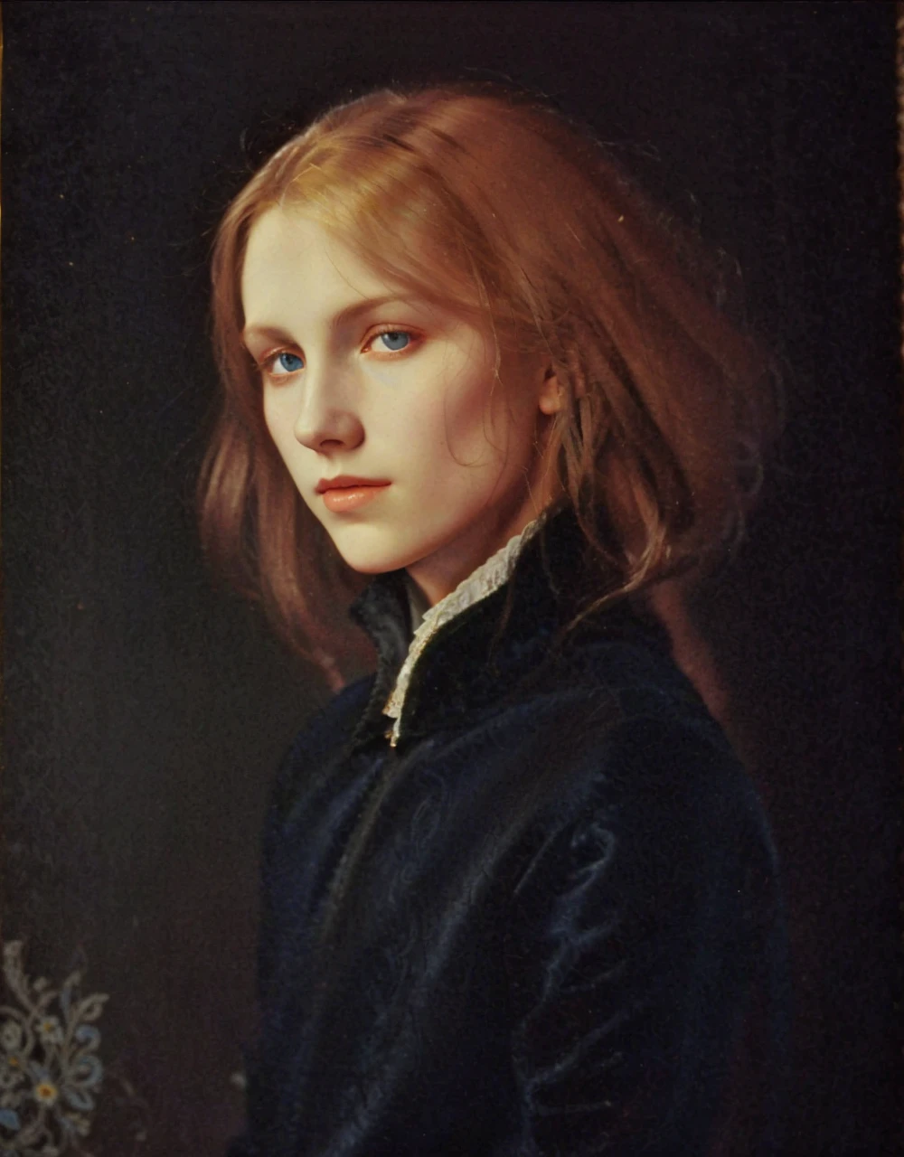 Male, Portrait of Christopher Marlowe, white skin, piercing icy blue eyes, silky golden-brown hair, refined features, charp jawline, clean shaved, black Elizabethan velvet jerkin, embroidered velvet doublet, white laced shirt, art deco style, Alphonse Mucha style, high quality