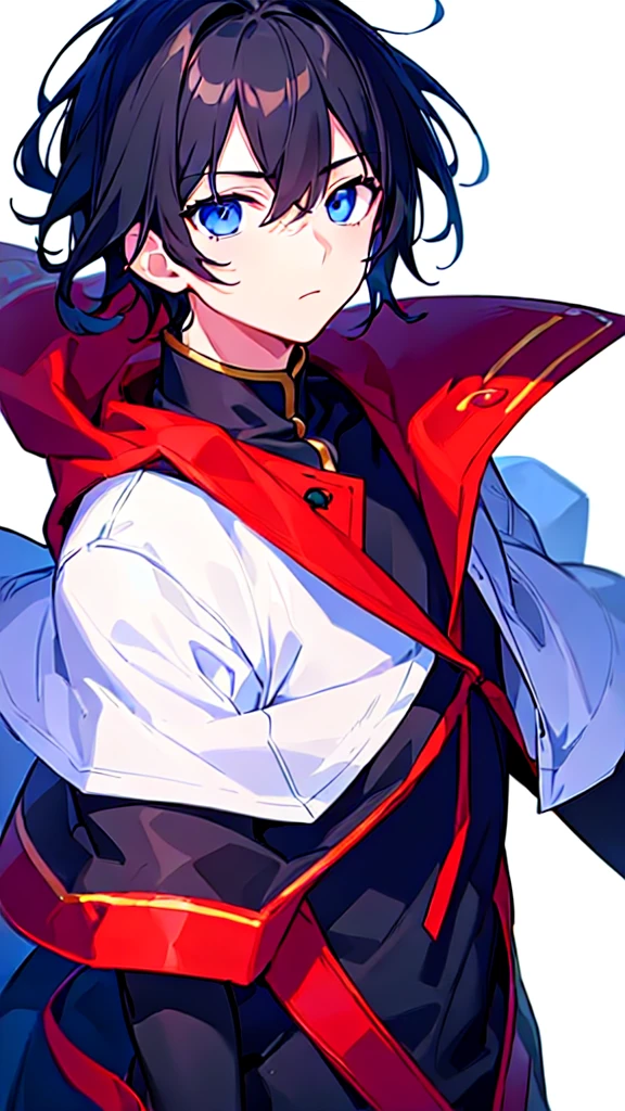 [(WHITE BACKGROUND:1.5),::5], ((((masterpiece)))), high quality, ultra very high resolution, full color, (((solo))), ((younger boy)), Black hair, (Navy Blue eyes), anime, ((upper body)), red parka,