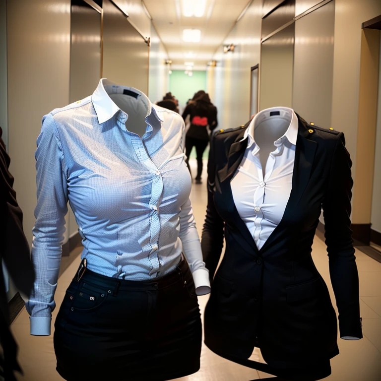 Office uniforms (invisible, no humans, Headless, Faceless:1.5), cute big breasts, Ridiculous, High resolution, Super detailed, clothing details,cute big 