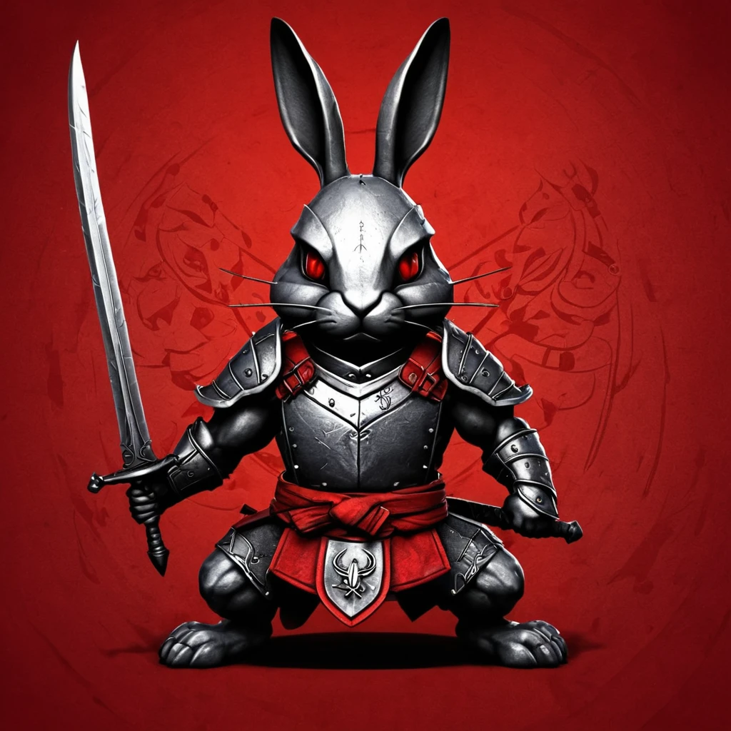 「strength『Scorpio Rabbit』のstrength章を作成してください。strength章には以下の要素が含まれることを希望します： - A rabbit base with a touch of scorpion element - (Cute deformed design:1.6) - Incorporating some elements of crossed swords and shields - Simple design - Red and black tones in the background symbolize determination and unity in the fight」