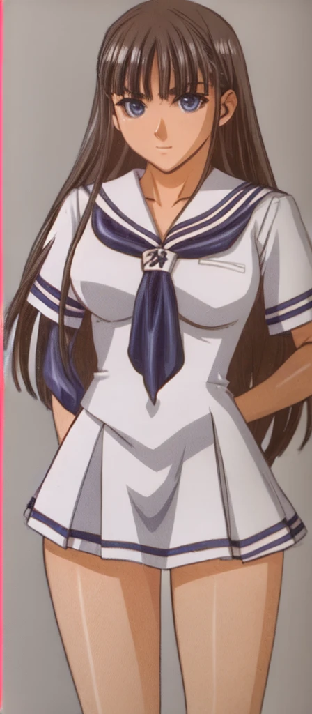 Mizushima Asa, with her big breasts and beautiful legs, stands glaring at us in a miniskirt sailor uniform.。