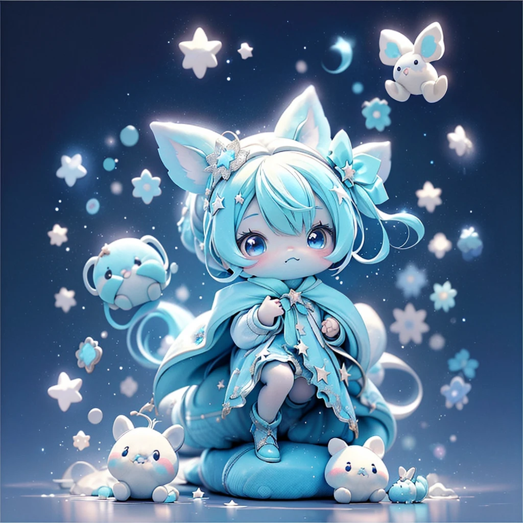 No humans、Star Fairyで白くて青いかわいい幻想の生き物、Star Fairy、stuffed toy、cg,stuffed toyにフォーカス、stuffed toyが主役の構図、