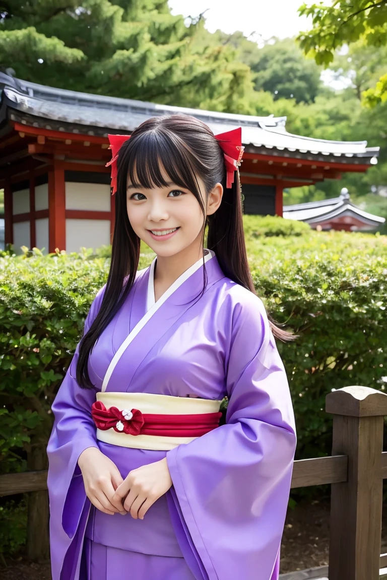 Shrine maiden,kimono,Purple,whole body,Smile,cute,cute