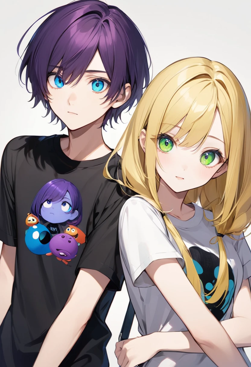Pixar style. Two Girls。One of them has deep purple bob hair.、Has green eyes、Wearing a black T-shirt。. The other girl has long blonde hair and blue eyes.、And he's wearing a white T-shirt,Penetration Sex,Creampie Sex,Cums many times,1 male,Solo Male,1 Male, ,School,class,Studying Sex