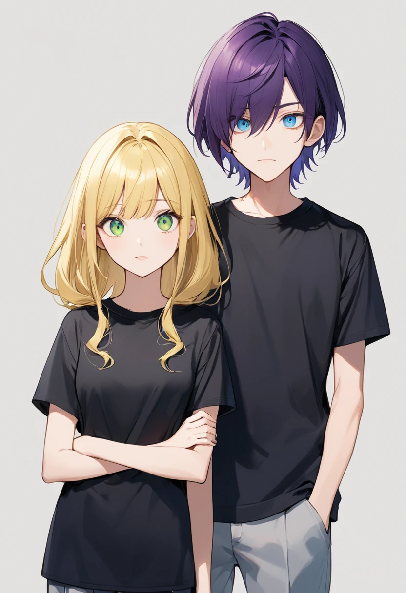 Pixar style. Two Girls。One of them has deep purple bob hair.、Has green eyes、Wearing a black T-shirt。. The other girl has long blonde hair and blue eyes.、And he's wearing a white T-shirt,Penetration Sex,Creampie Sex,Cums many times,1 male,Solo Male,1 Male, ,School,class,Studying Sex