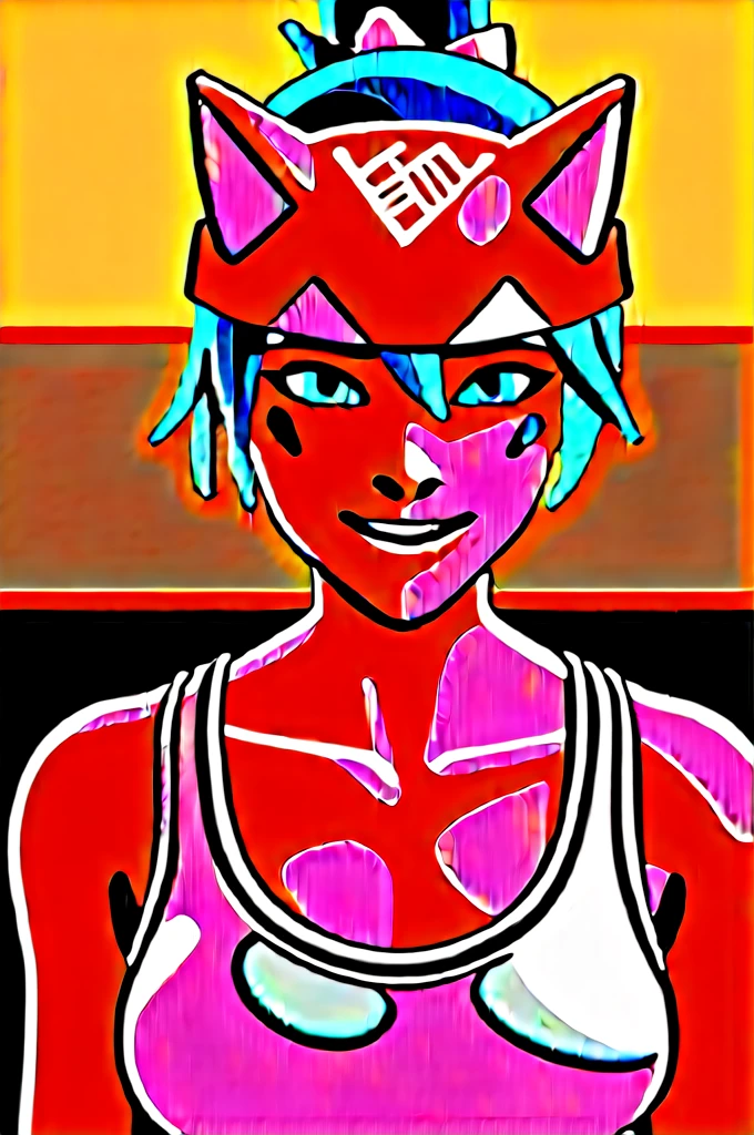 score_9, score_8_up, score_7_up, BREAK, 1girl, solo, kiriko \(overwatch\), portrait, upper body, smile, looking at viewer, depth of field, outdoors, night, night sky, city, tank top