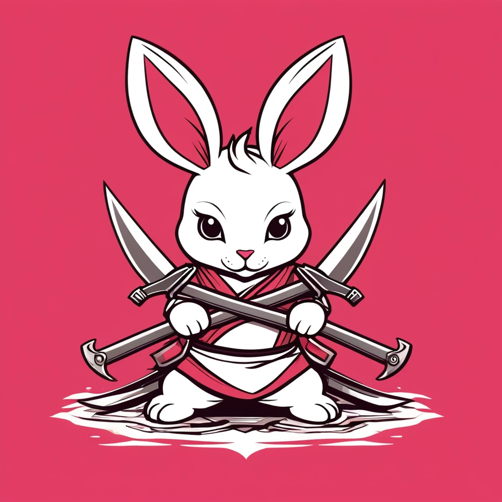 「strength『Scorpio Rabbit』のstrength章を作成してください。strength章には以下の要素が含まれることを希望します: - A rabbit base with a touch of scorpion element - (Cute deformed design:1.6) - Incorporating some elements of crossed swords and shields - Simple design - Red and pink tones in the background symbolize determination and unity in the fight」