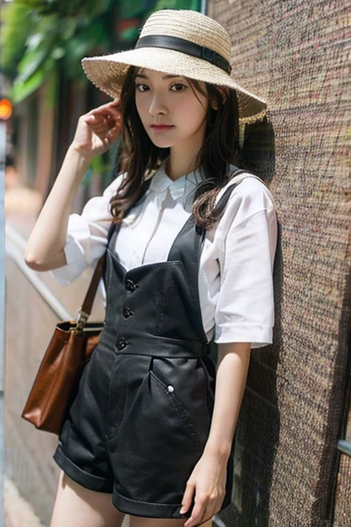 Highest quality、masterpiece、High sensitivity、High resolution、Detailed Description、Slender women、suspenders、Shorts、Hunting Hat、