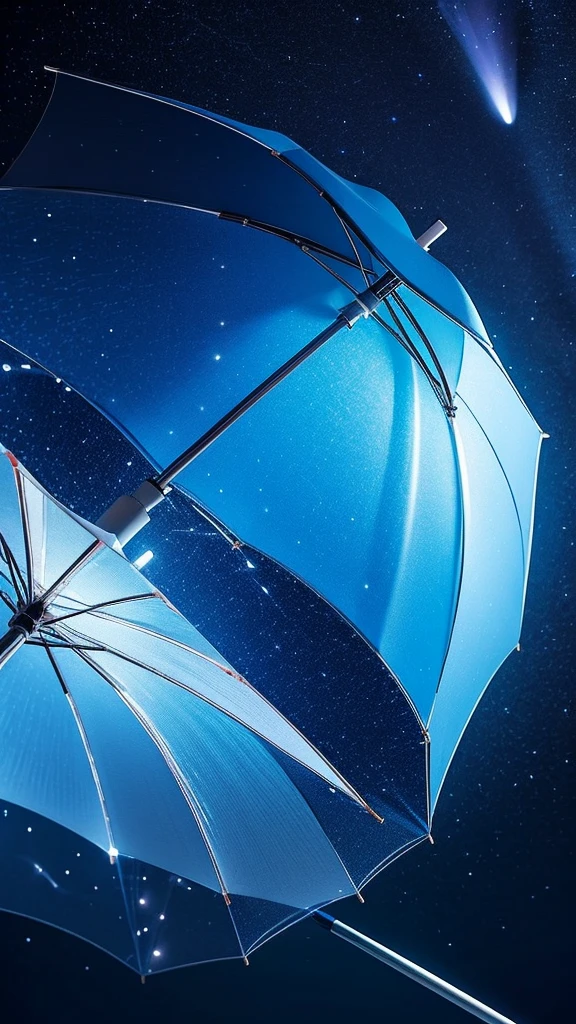 Under an umbrella with light coming from inside、The umbrella looks like the night sky