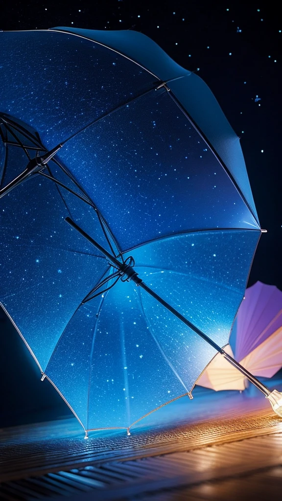 Under an umbrella with light coming from inside、The umbrella looks like the night sky