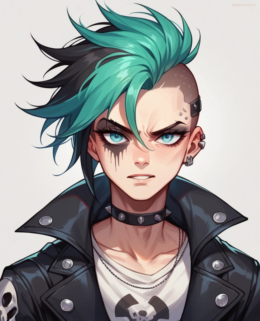 facial portrait, one men, with black coat, cyber punk
