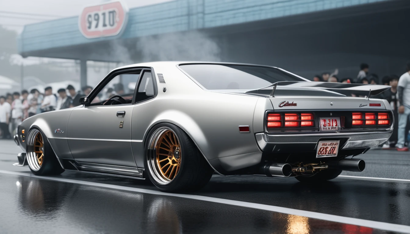 professional 3d model a car bosozoku at illegal car meet, Chiba prefecture, city mist softlight, photorealistic, highly detailed, 85MM . octane render, highly detailed, volumetric, dramatic lighting