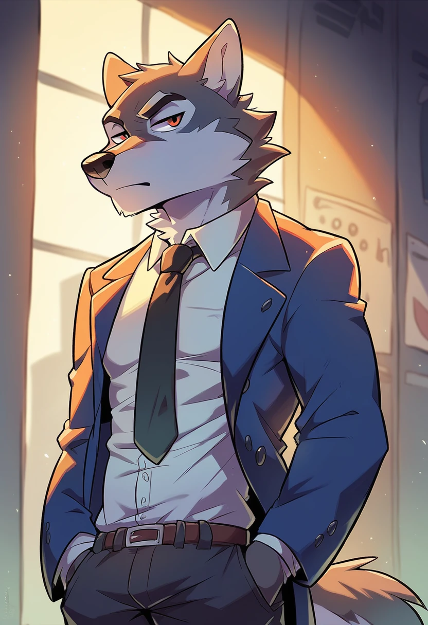 cartoon, wolves, furry, overcoat, necktie, social shirt, 