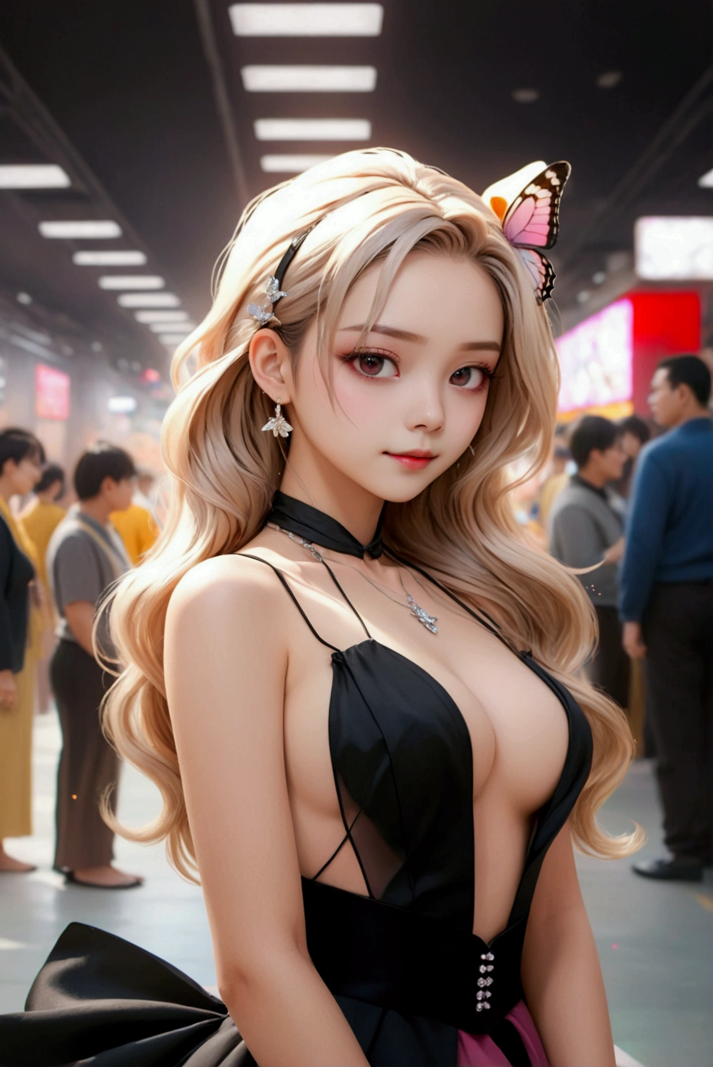 Young woman with long, wavy, pastel colored hair、Sitting gracefully in an elaborate fantasy-themed gown。Gowns、There is a mix of red colors、Adorned with glittering embellishments and a large bow on the bust。She has big fluffy cat ears on her head、Matching soft and fluffy tail。Her eyes are large and expressive、A calm and attractive look。The scene is softly lit with a magical, dreamy atmosphere.、It highlights her smooth skin and the intricate details of her outfit。She accessorized with delicate jewelry, including a butterfly hair clip.、It adds to the whimsical nature of her look.。The background is soft and blurry、Enhances the ethereal feel of the image。
Large Breasts、Random sexy poses、Large Breasts、smile