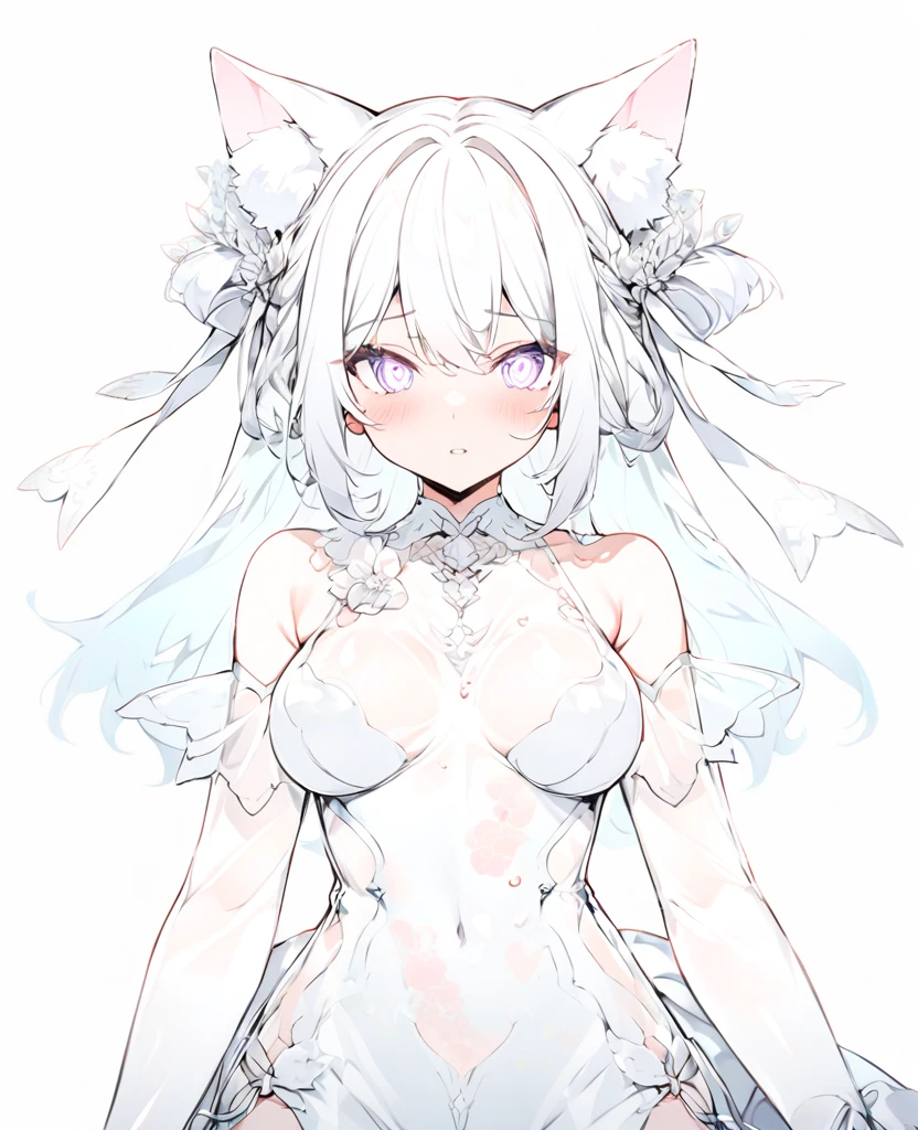 le malin \(listless lapin\),+_+,blue eyes,twin braids,white hair,
fake animal ears,o-ring choker,<lora:le malin_xl_v1-000010:1>,
upper body,
standing,
simple background,white background,