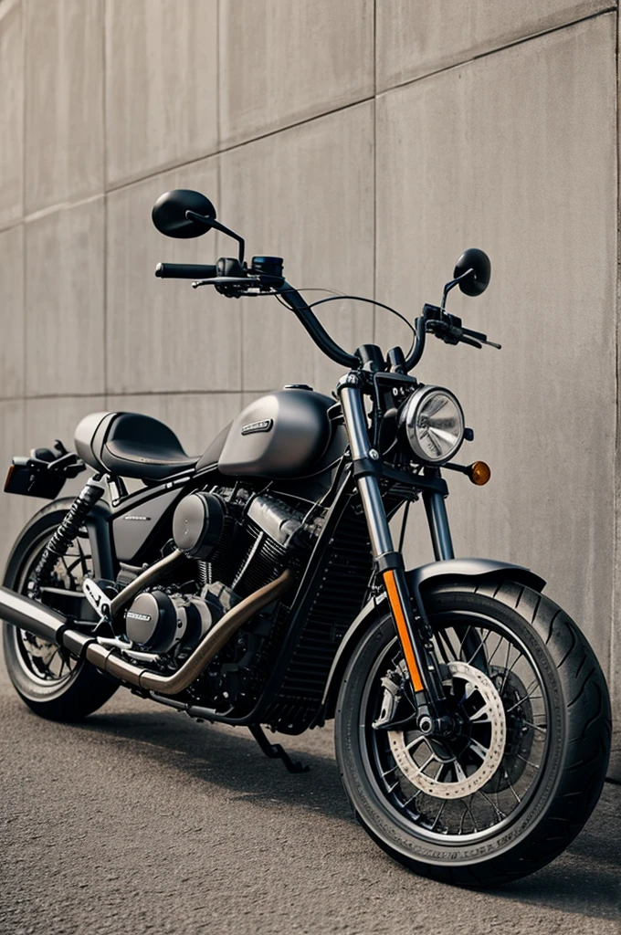 Create a first-person image on a motorcycle, That is, you are looking at the gas tank and handlebars of this same, with a gray cement brick floor
